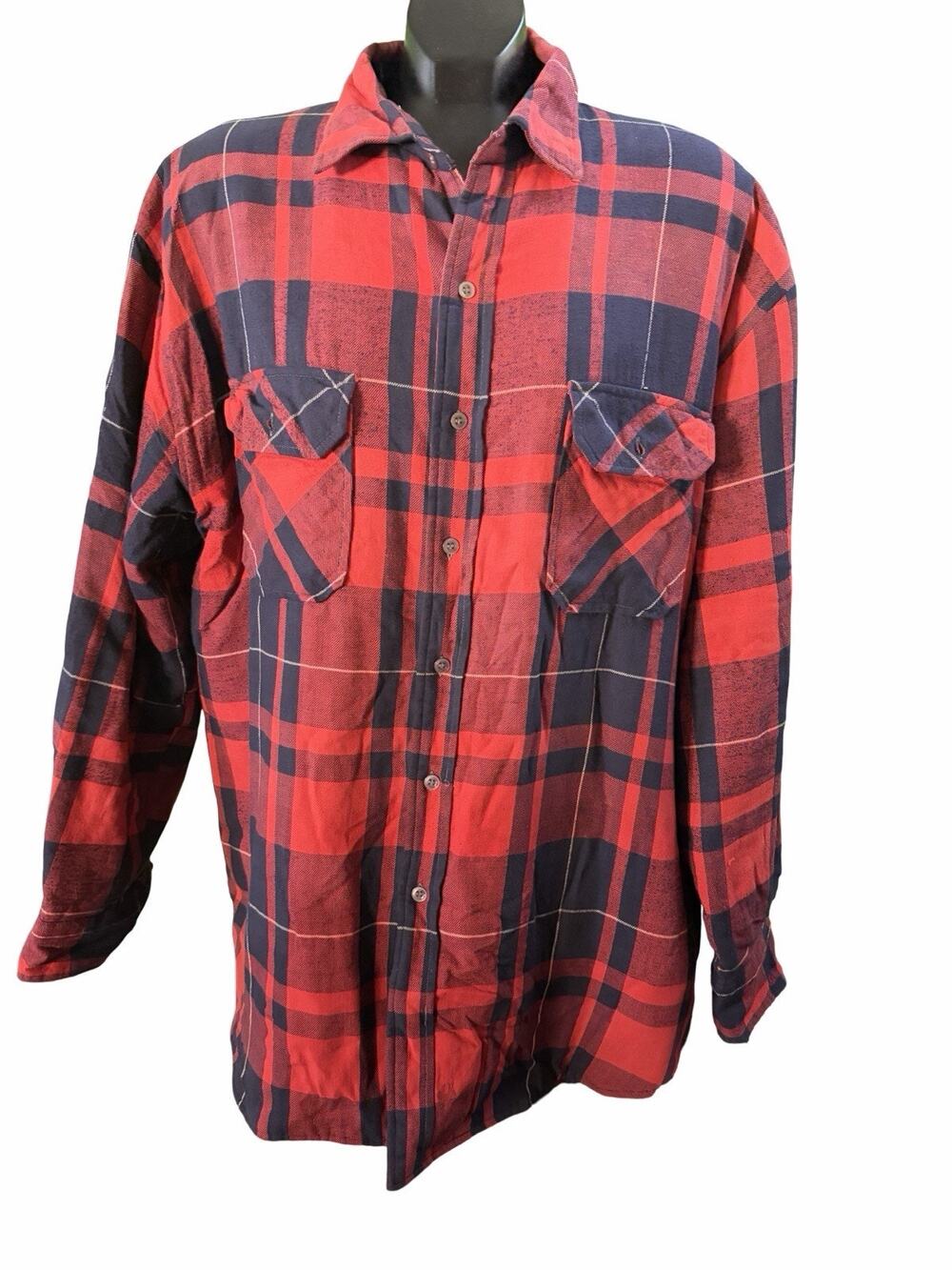 Sports Afield Flannel Jacket Mens XL Red Black Plaid Quilted Lined Hunting Shirt